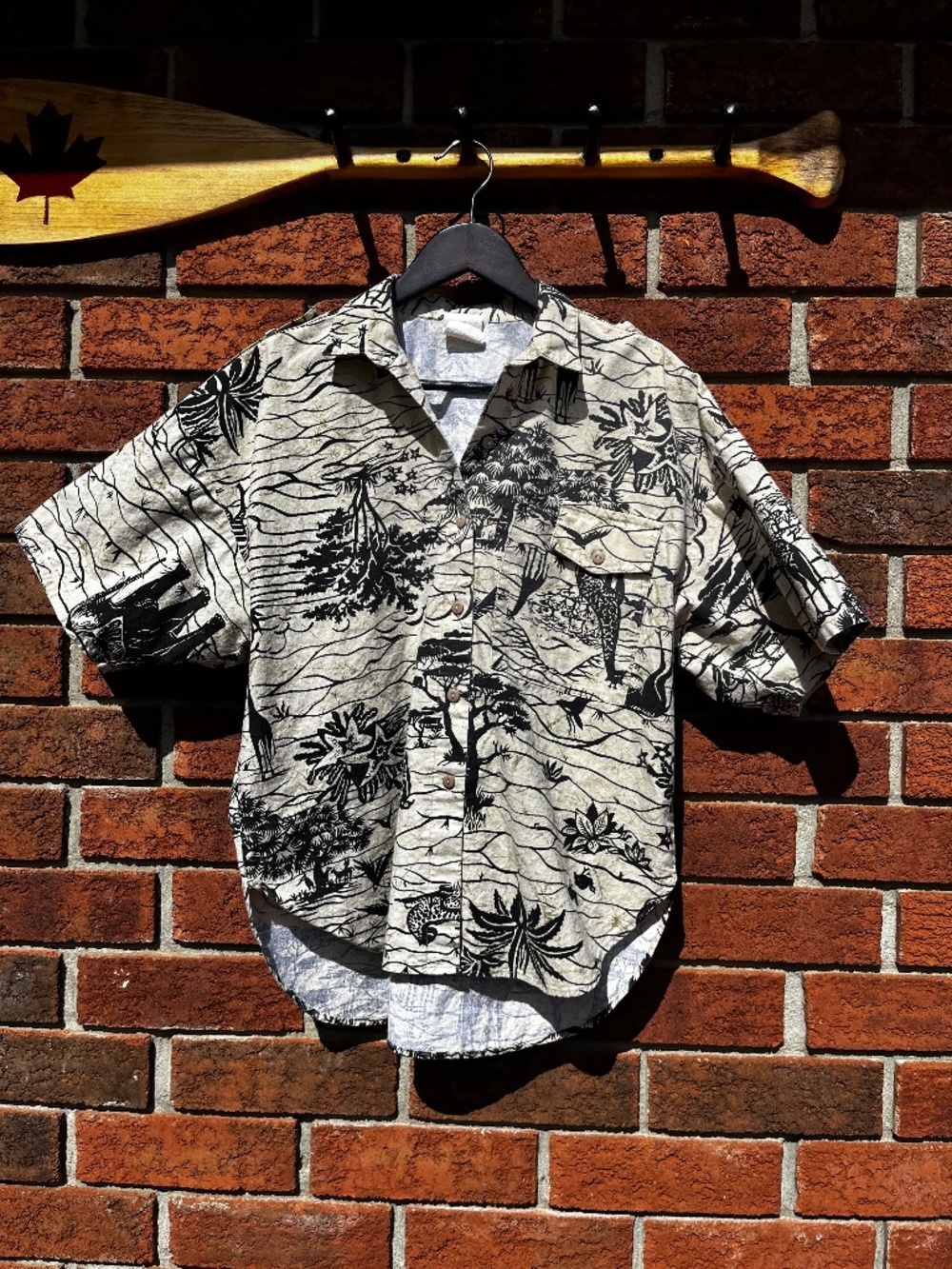 Vintage Safari Print 100% Cotton Button Up Uniform Shirt